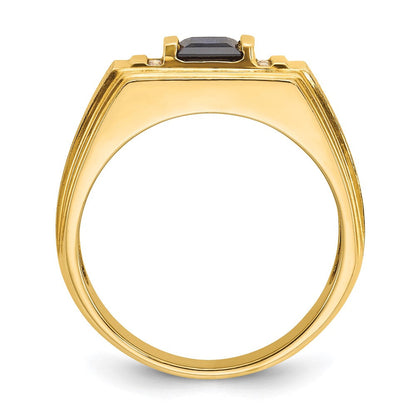 10K Gelbgold Ibgoodman Herren Cr.sapphire und Diamant Satiniert Komplett Ring