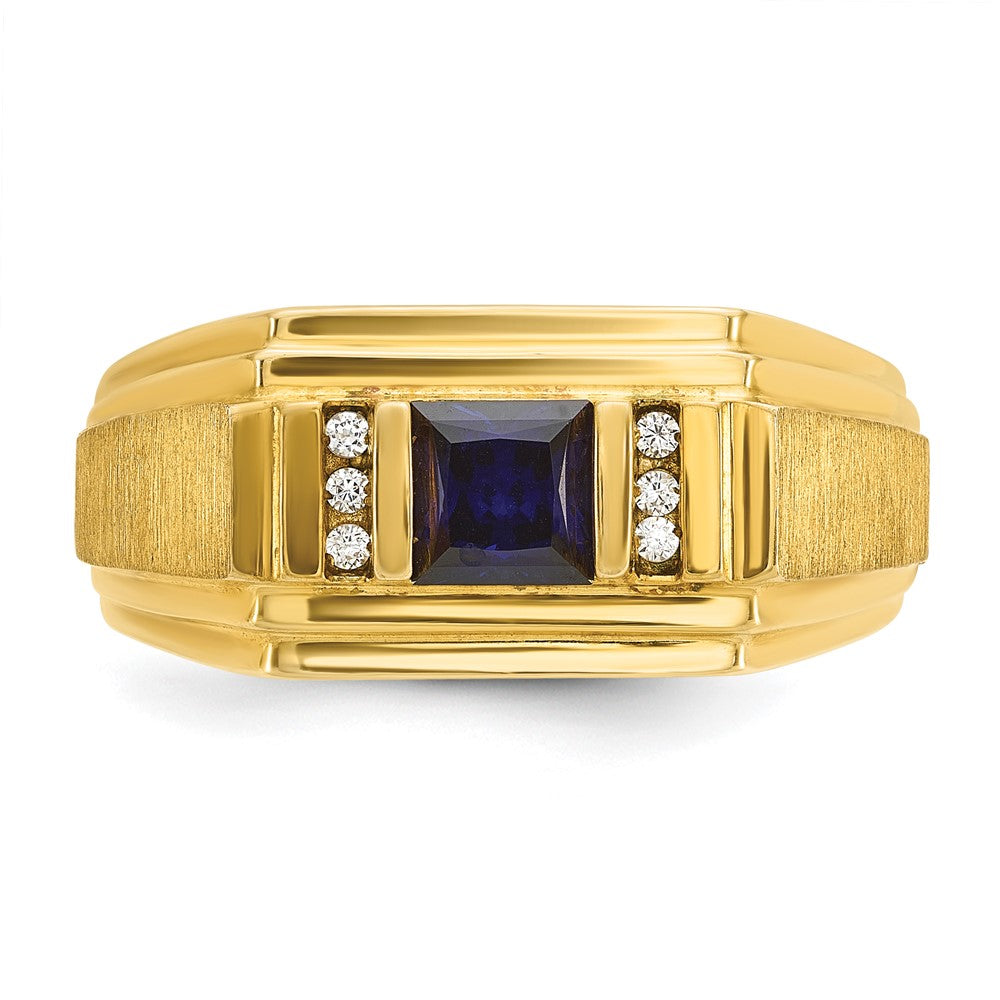 10K Gelbgold Ibgoodman Herren Cr.sapphire und Diamant Satiniert Komplett Ring