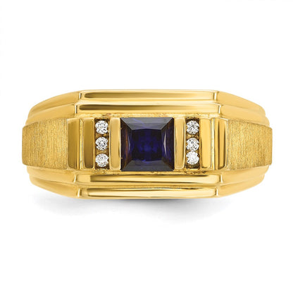 10K Gelbgold Ibgoodman Herren Cr.sapphire und Diamant Satiniert Komplett Ring