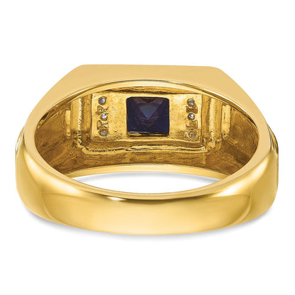 10K Gelbgold Ibgoodman Herren Cr.sapphire und Diamant Satiniert Komplett Ring
