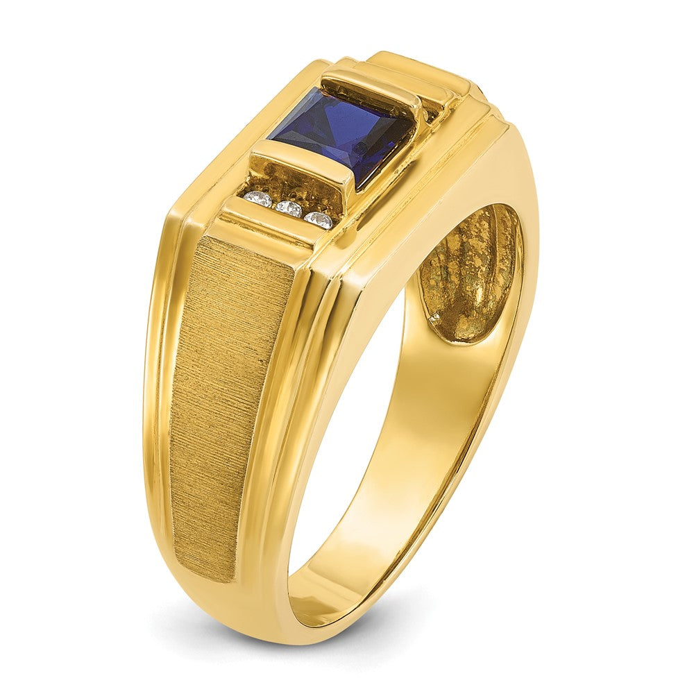 10K Gelbgold Ibgoodman Herren Cr.sapphire und Diamant Satiniert Komplett Ring