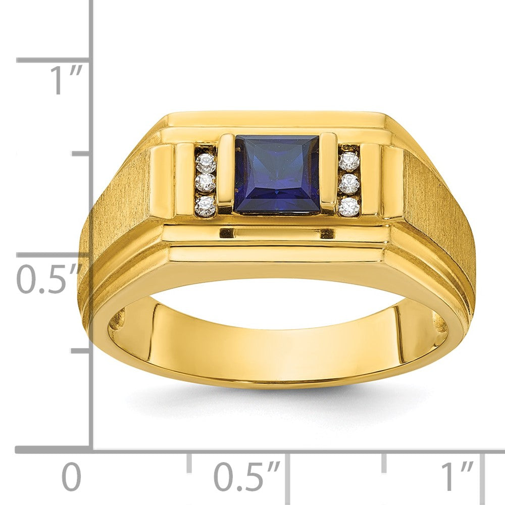 10K Gelbgold Ibgoodman Herren Cr.sapphire und Diamant Satiniert Komplett Ring