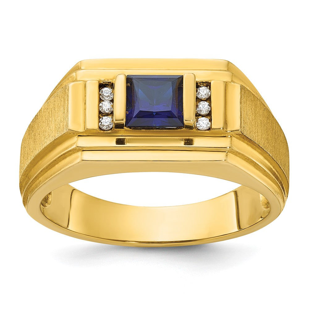 10K Gelbgold Ibgoodman Herren Cr.sapphire und Diamant Satiniert Komplett Ring