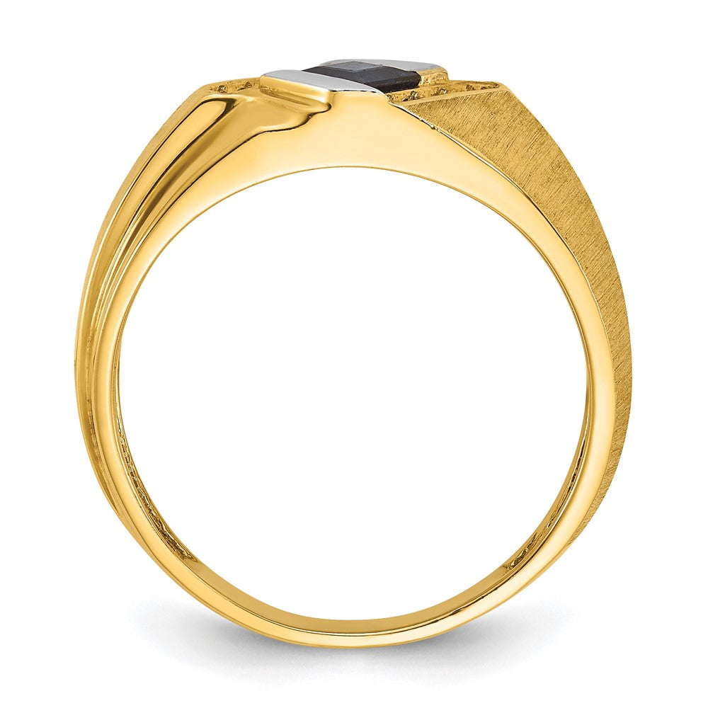 10K Gelbgold Ibgoodman Herren Cr.sapphire und Diamant Satiniert Komplett Ring