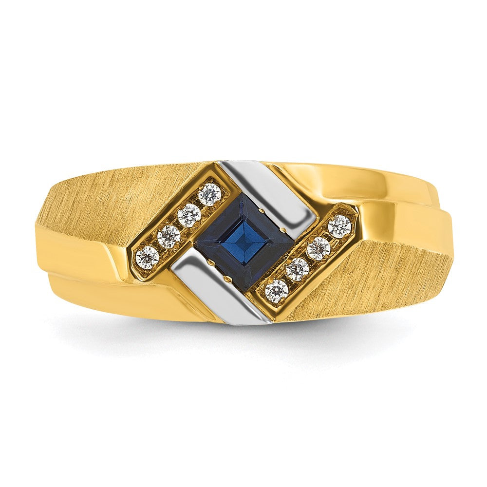 10K Gelbgold Ibgoodman Herren Cr.sapphire und Diamant Satiniert Komplett Ring