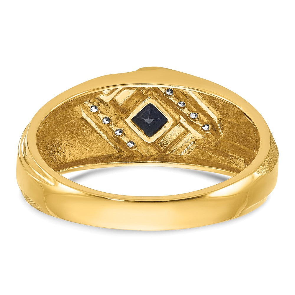 10K Gelbgold Ibgoodman Herren Cr.sapphire und Diamant Satiniert Komplett Ring