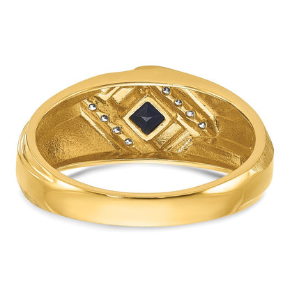 10K Gelbgold Ibgoodman Herren Cr.sapphire und Diamant Satiniert Komplett Ring