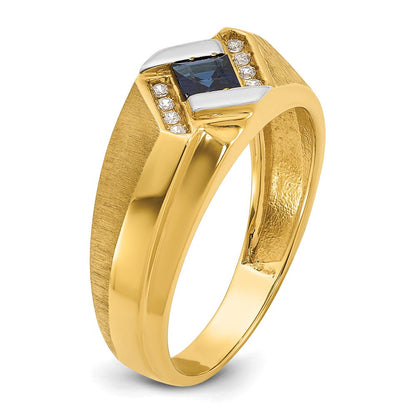 10K Gelbgold Ibgoodman Herren Cr.sapphire und Diamant Satiniert Komplett Ring