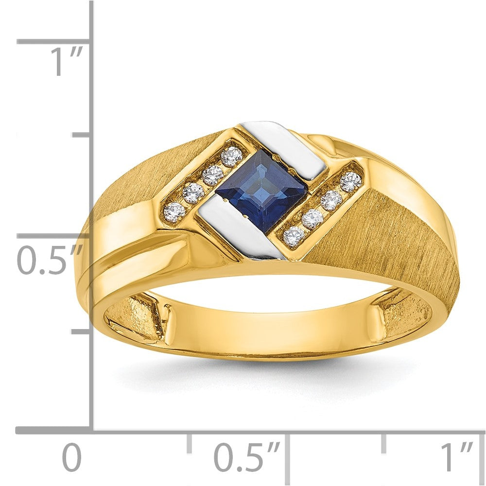 10K Gelbgold Ibgoodman Herren Cr.sapphire und Diamant Satiniert Komplett Ring