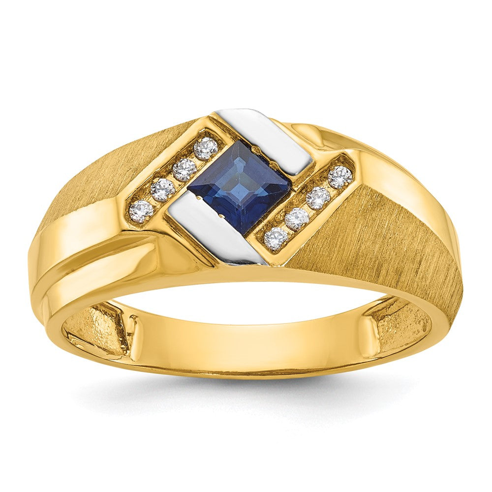 10K Gelbgold Ibgoodman Herren Cr.sapphire und Diamant Satiniert Komplett Ring