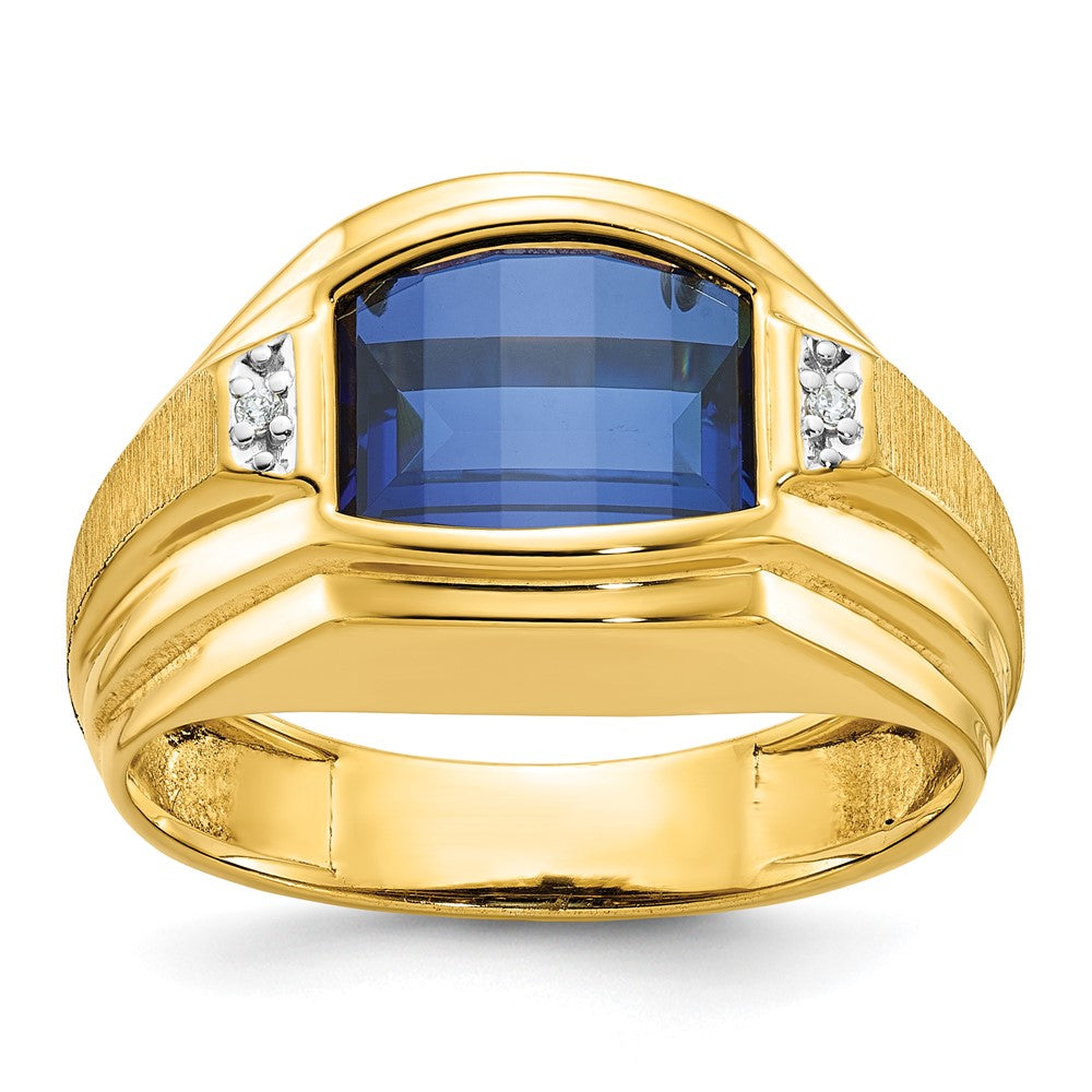 10K Gelbgold Ibgoodman Herren Poliert/satin Cr. Saphir und Diamant Komplett Ring