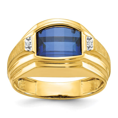 10K Gelbgold Ibgoodman Herren Poliert/satin Cr. Saphir und Diamant Komplett Ring
