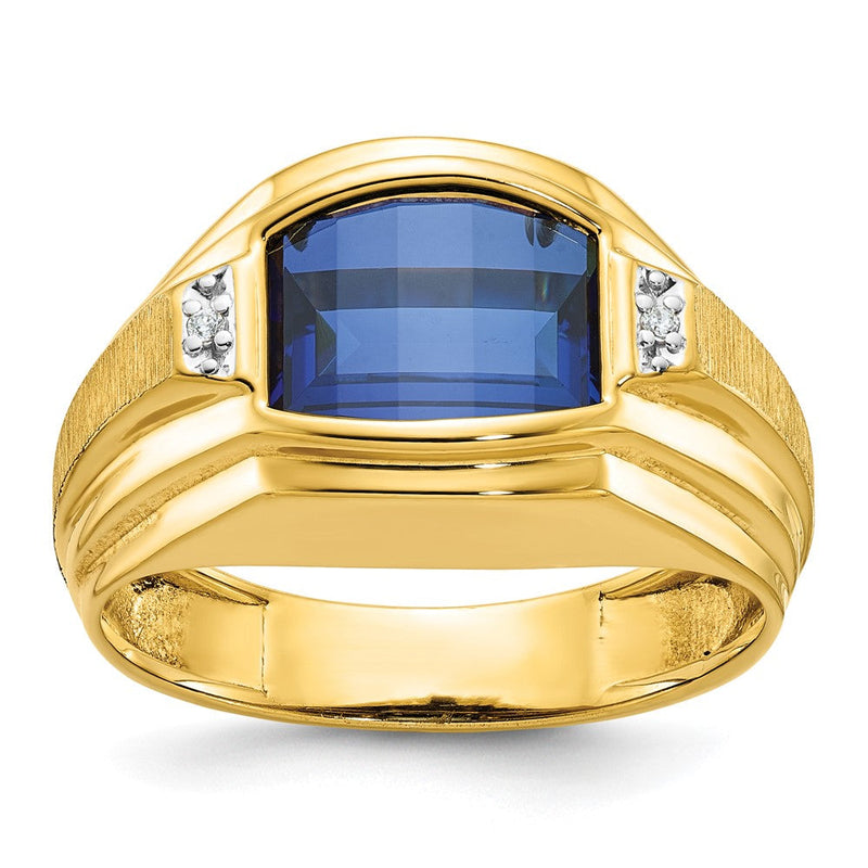 10K Gelbgold Ibgoodman Herren Poliert/satin Cr. Saphir und Diamant Komplett Ring