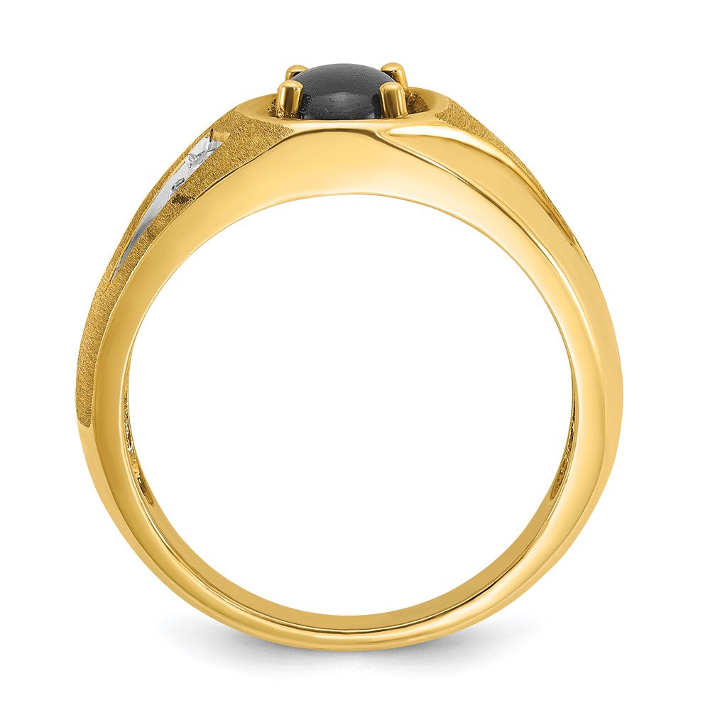 10K Gelbgold Ibgoodman Herren Satiniert Schwarz Stern Saphir und Diamant Komplett Ring