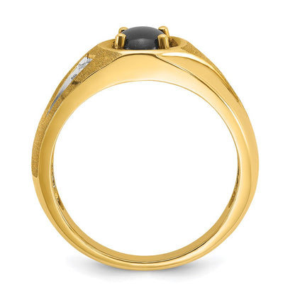 10K Gelbgold Ibgoodman Herren Satiniert Schwarz Stern Saphir und Diamant Komplett Ring