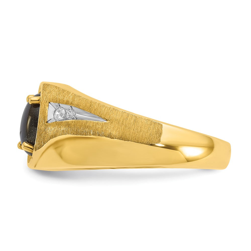 10K Gelbgold Ibgoodman Herren Satiniert Schwarz Stern Saphir und Diamant Komplett Ring