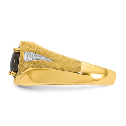 10K Gelbgold Ibgoodman Herren Satiniert Schwarz Stern Saphir und Diamant Komplett Ring