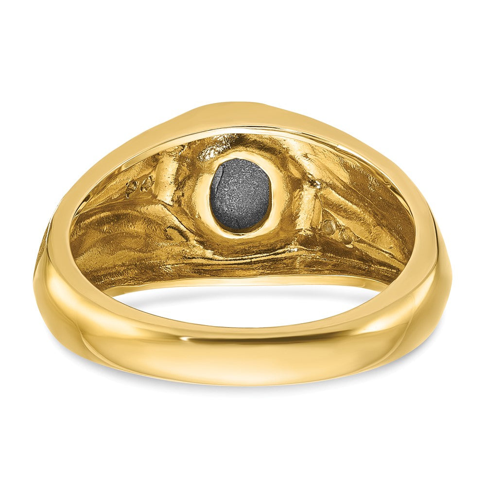 10K Gelbgold Ibgoodman Herren Satiniert Schwarz Stern Saphir und Diamant Komplett Ring