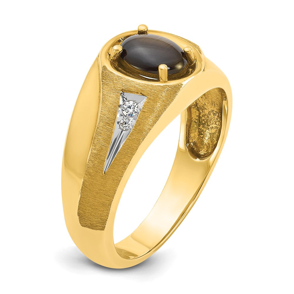 10K Gelbgold Ibgoodman Herren Satiniert Schwarz Stern Saphir und Diamant Komplett Ring