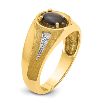 10K Gelbgold Ibgoodman Herren Satiniert Schwarz Stern Saphir und Diamant Komplett Ring