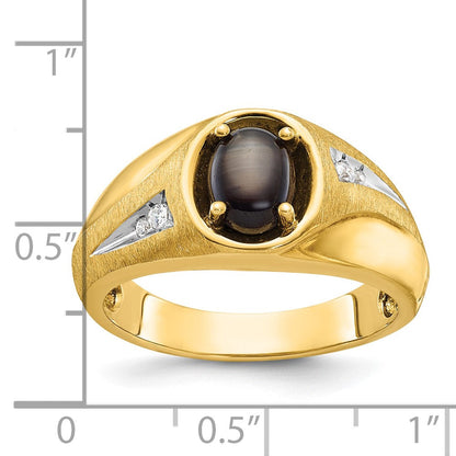 10K Gelbgold Ibgoodman Herren Satiniert Schwarz Stern Saphir und Diamant Komplett Ring