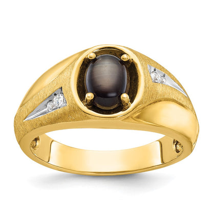 10K Gelbgold Ibgoodman Herren Satiniert Schwarz Stern Saphir und Diamant Komplett Ring