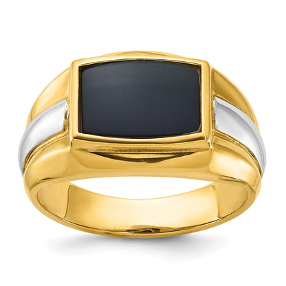 14K Bicolor Gold Herren-Siegelring mit Onyx