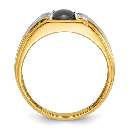 10K Bicolor Ibgoodman Herren Poliert Satiniert und Gerillt Schwarz Stern Saphir A Qualität Diamant Ring
