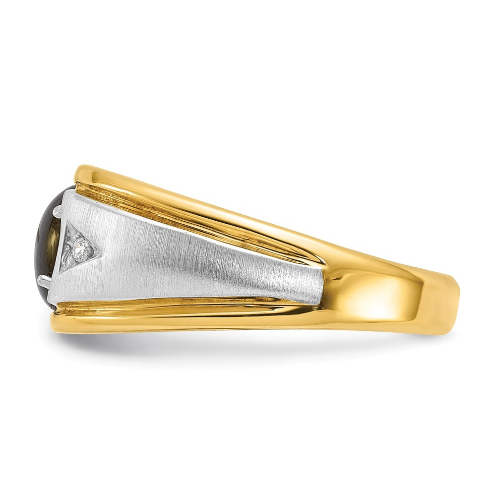 10K Bicolor Ibgoodman Herren Poliert Satiniert und Gerillt Schwarz Stern Saphir A Qualität Diamant Ring