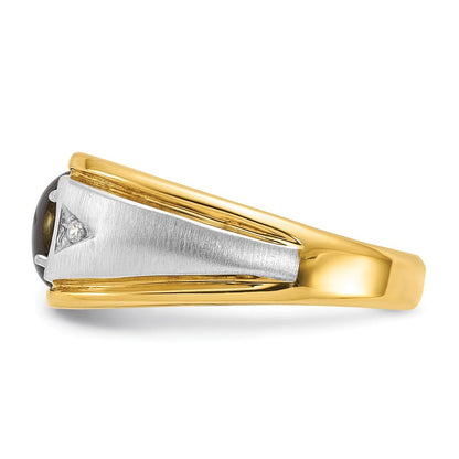 10K Bicolor Ibgoodman Herren Poliert Satiniert und Gerillt Schwarz Stern Saphir A Qualität Diamant Ring