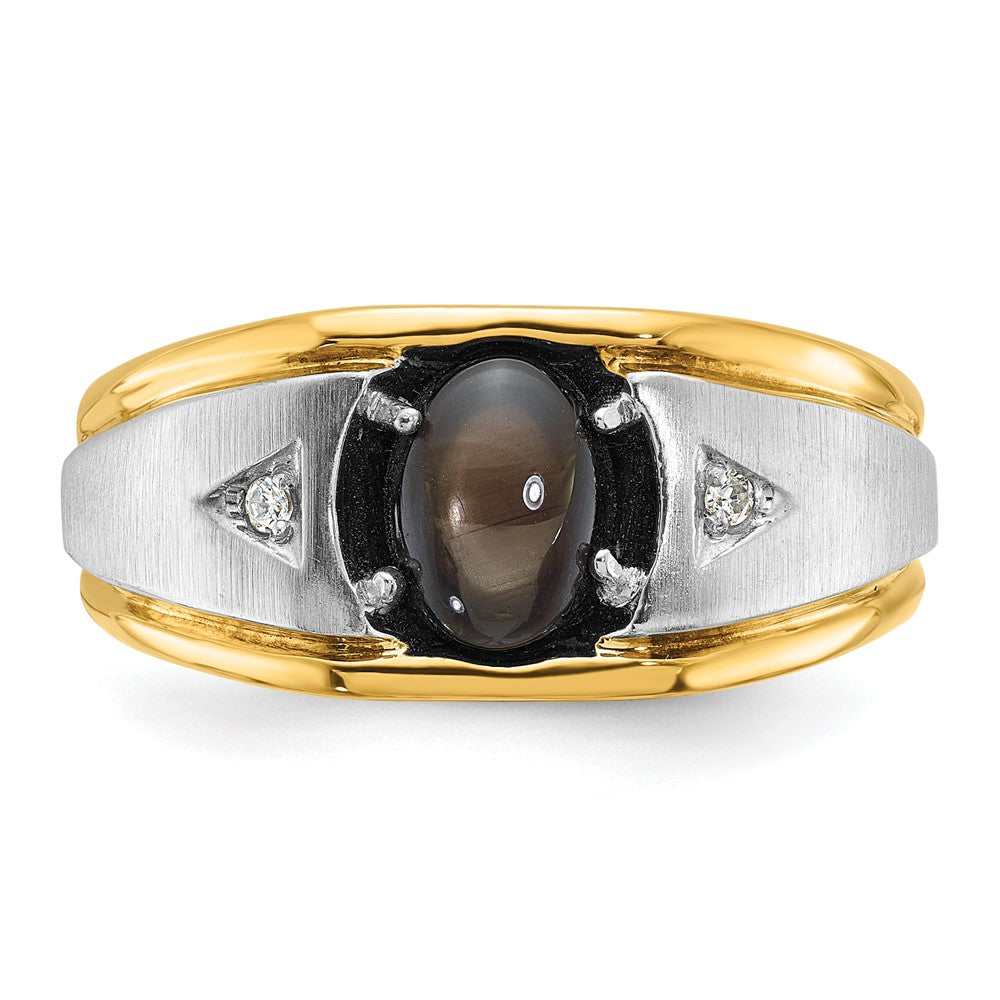 10K Bicolor Ibgoodman Herren Poliert Satiniert und Gerillt Schwarz Stern Saphir A Qualität Diamant Ring