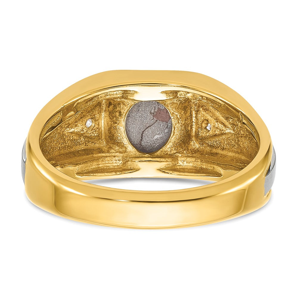 10K Bicolor Ibgoodman Herren Poliert Satiniert und Gerillt Schwarz Stern Saphir A Qualität Diamant Ring