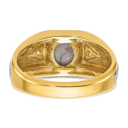 10K Bicolor Ibgoodman Herren Poliert Satiniert und Gerillt Schwarz Stern Saphir A Qualität Diamant Ring
