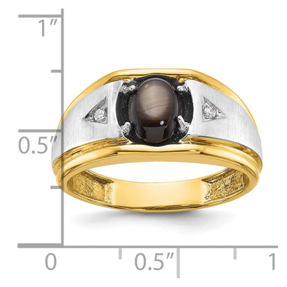 10K Bicolor Ibgoodman Herren Poliert Satiniert und Gerillt Schwarz Stern Saphir A Qualität Diamant Ring