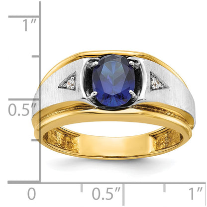 10K Bicolor Ibgoodman Herren Poliert Satiniert und Gerillt Im Labor Erzeugt Saphir A Qualität Diamant Ring
