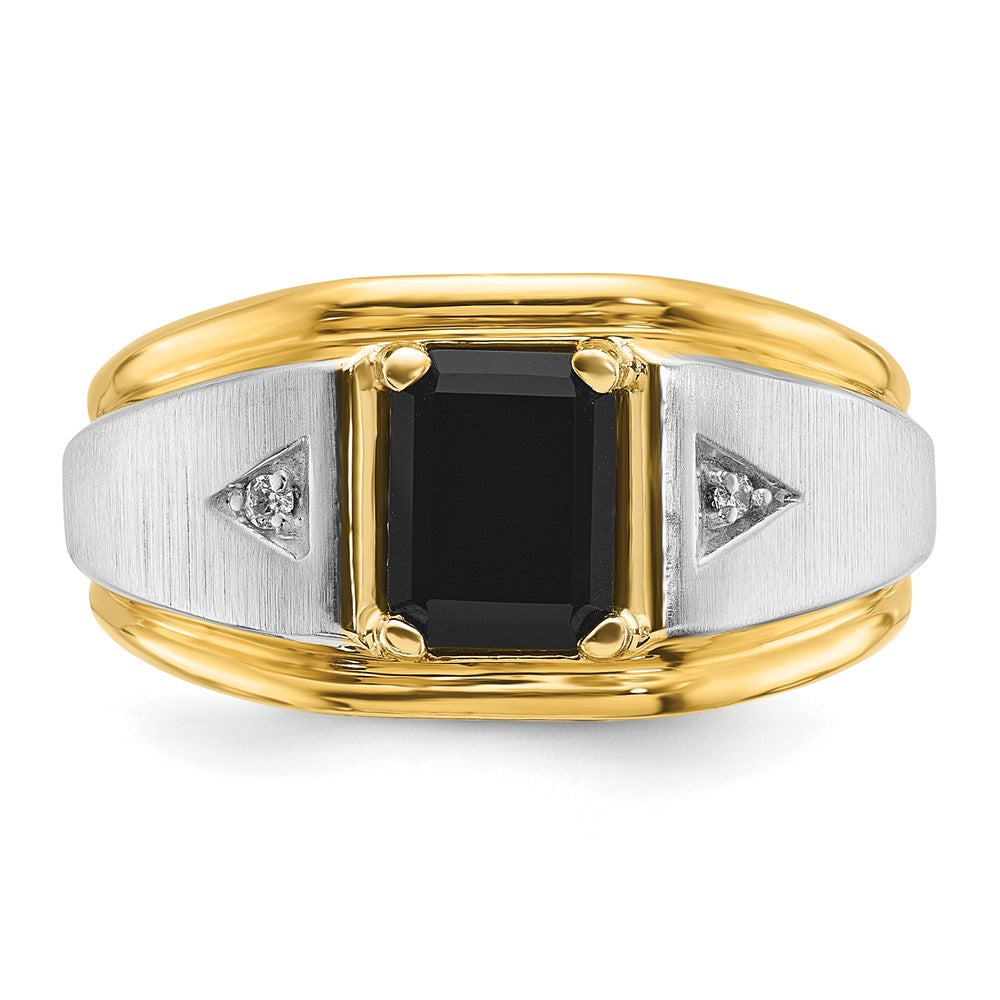 10K Bicolor Ibgoodman Herren Satiniert Onyx und Diamant Komplett Ring