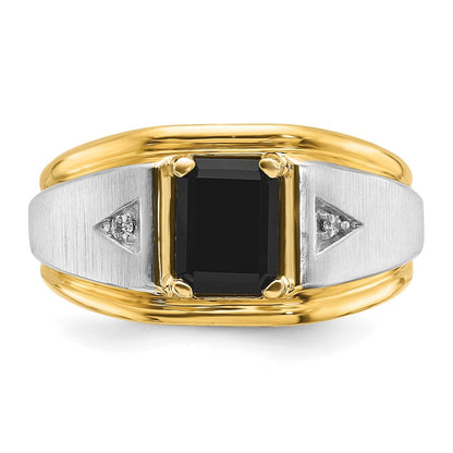 10K Bicolor Ibgoodman Herren Satiniert Onyx und Diamant Komplett Ring