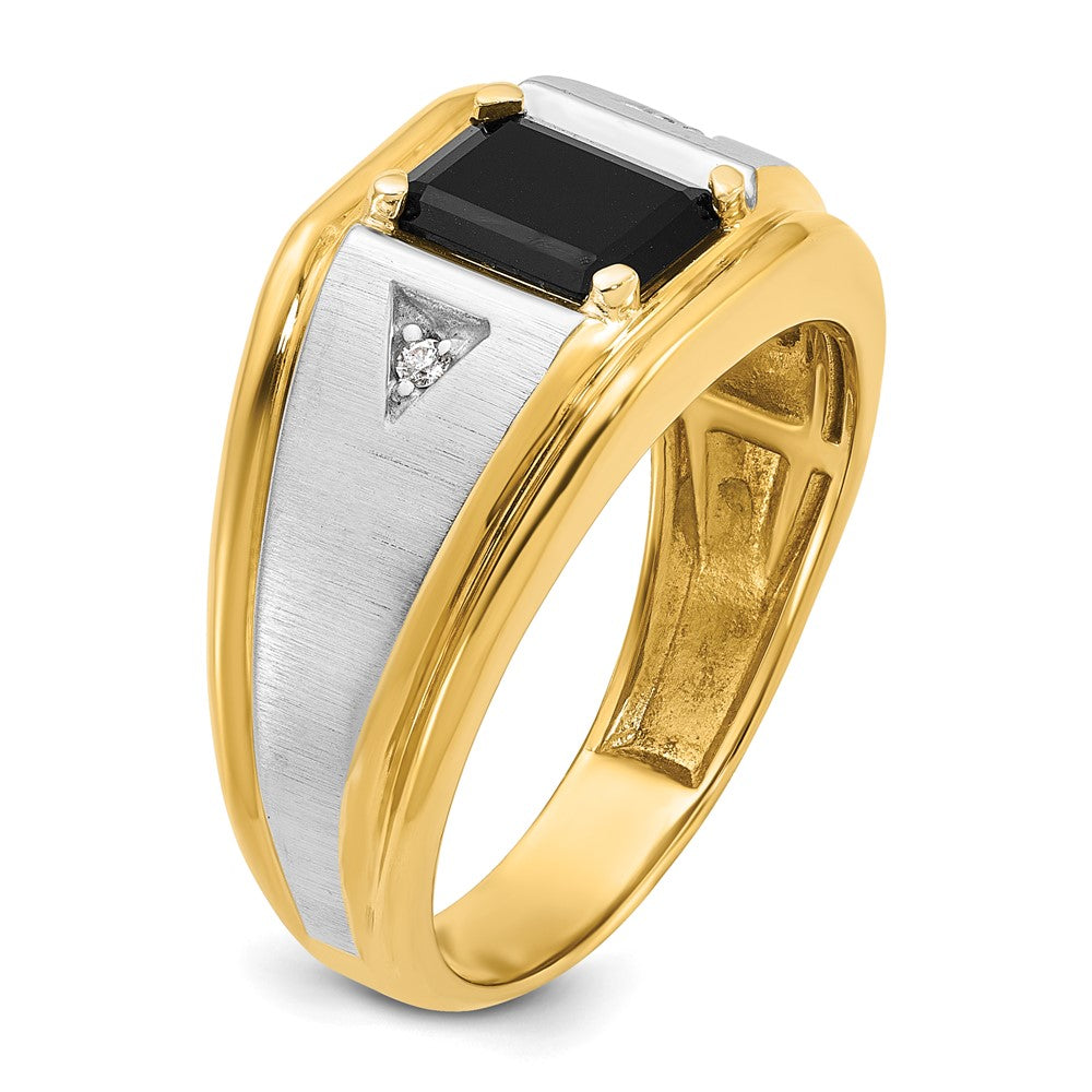 10K Bicolor Ibgoodman Herren Satiniert Onyx und Diamant Komplett Ring