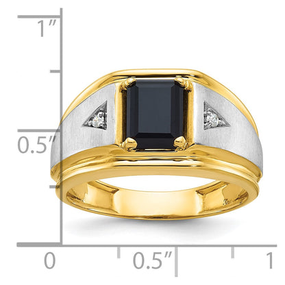 10K Bicolor Ibgoodman Herren Satiniert Onyx und Diamant Komplett Ring
