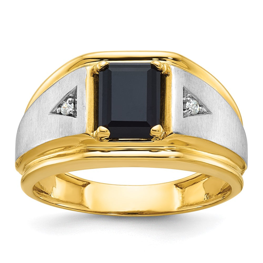 10K Bicolor Ibgoodman Herren Satiniert Onyx und Diamant Komplett Ring