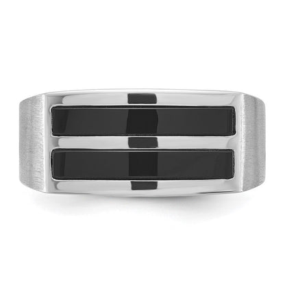 Herrenring aus 14K Weißgold mit satiniertem Onyx, komplett