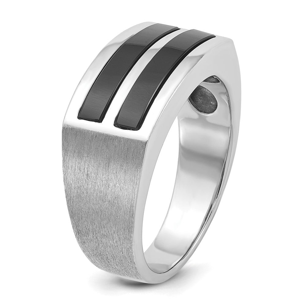 Herrenring aus 14K Weißgold mit satiniertem Onyx, komplett