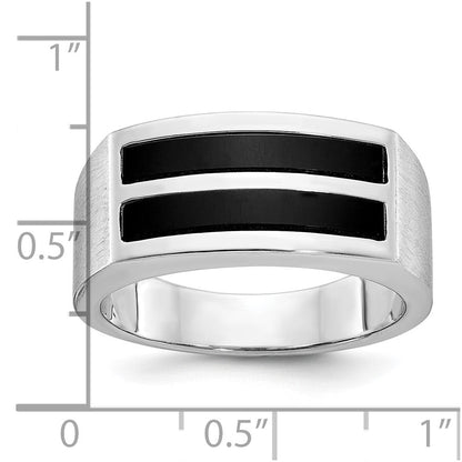 Herrenring aus 14K Weißgold mit satiniertem Onyx, komplett