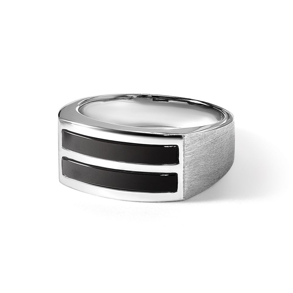 Herrenring aus 14K Weißgold mit satiniertem Onyx, komplett