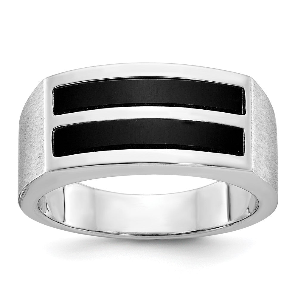 Herrenring aus 14K Weißgold mit satiniertem Onyx, komplett