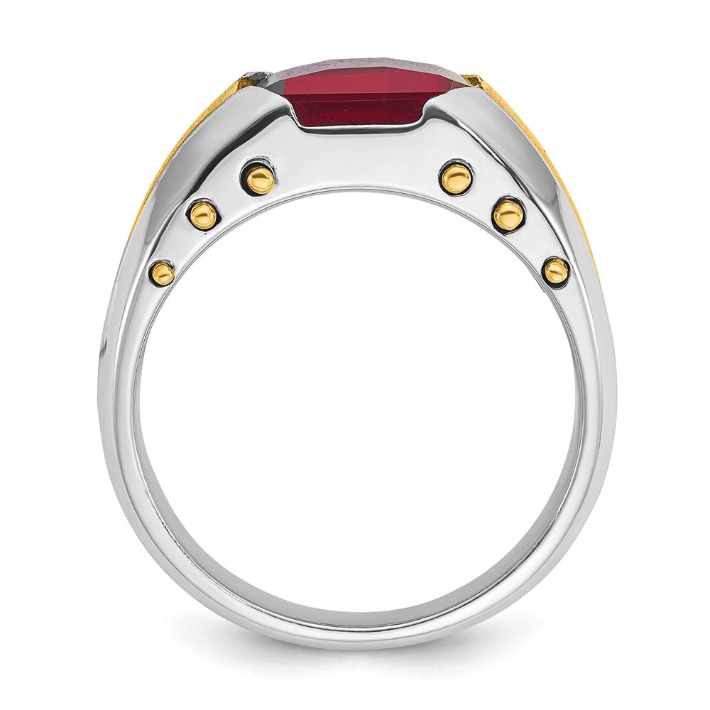 14K Bicolor Gold Herrenring mit synthetischem Granat