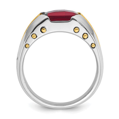 14K Bicolor Gold Herrenring mit synthetischem Granat
