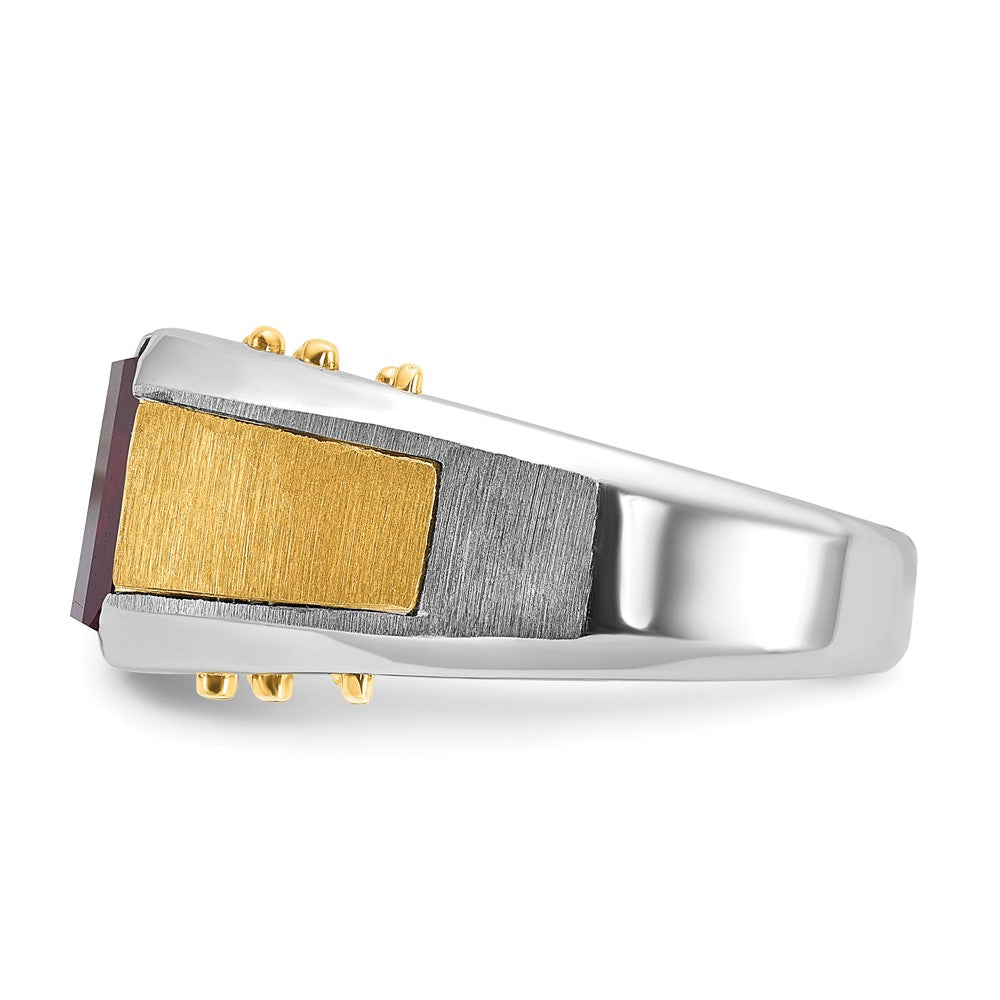 14K Bicolor Gold Herrenring mit synthetischem Granat