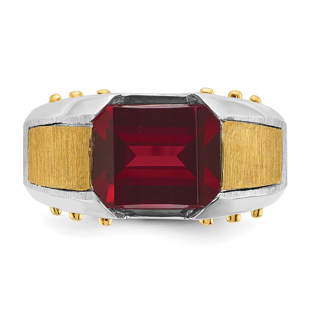 14K Bicolor Gold Herrenring mit synthetischem Granat