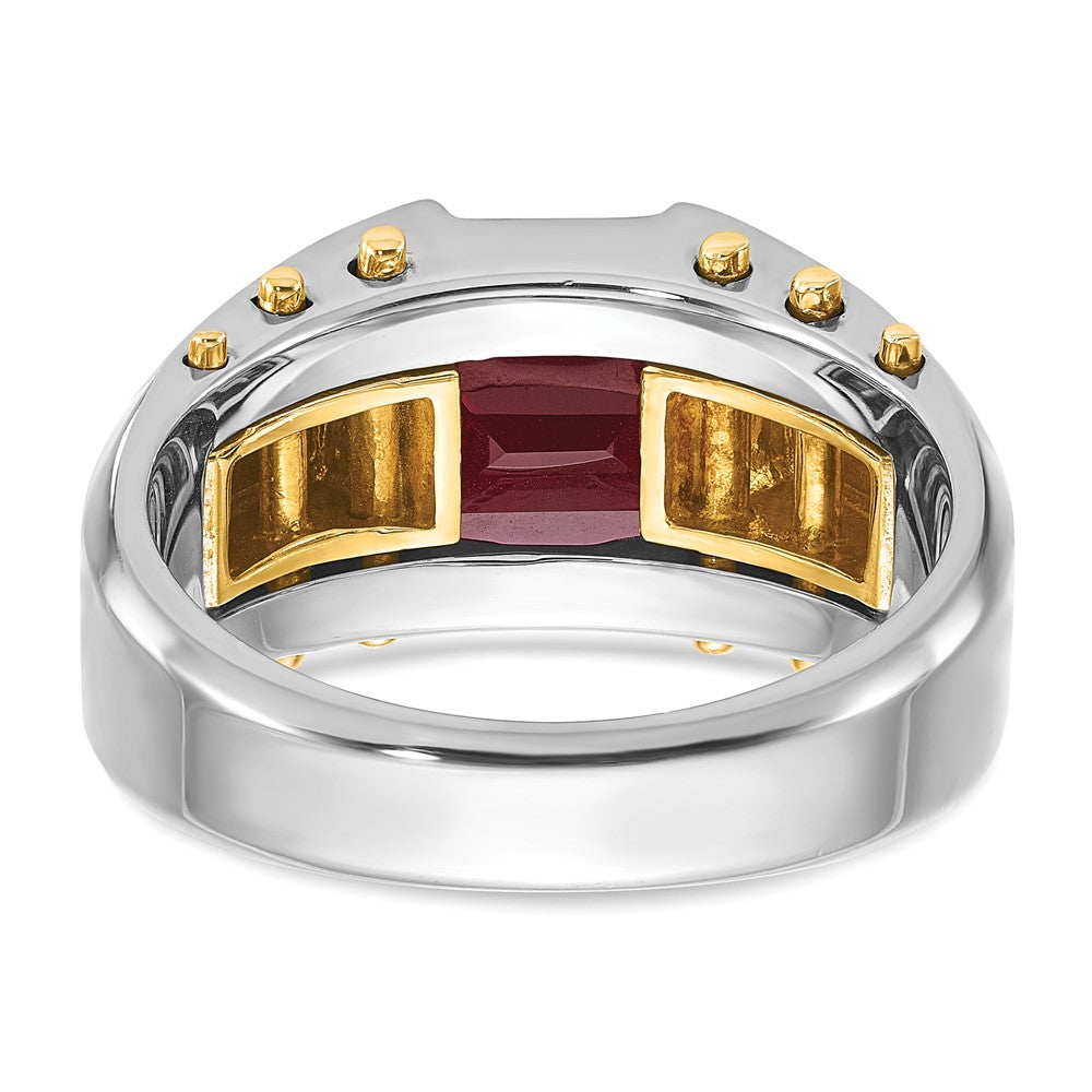 14K Bicolor Gold Herrenring mit synthetischem Granat